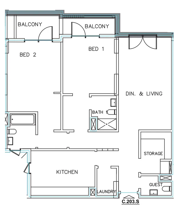 Janayen Avenue 2 bed floor plan, 1,544 sqft