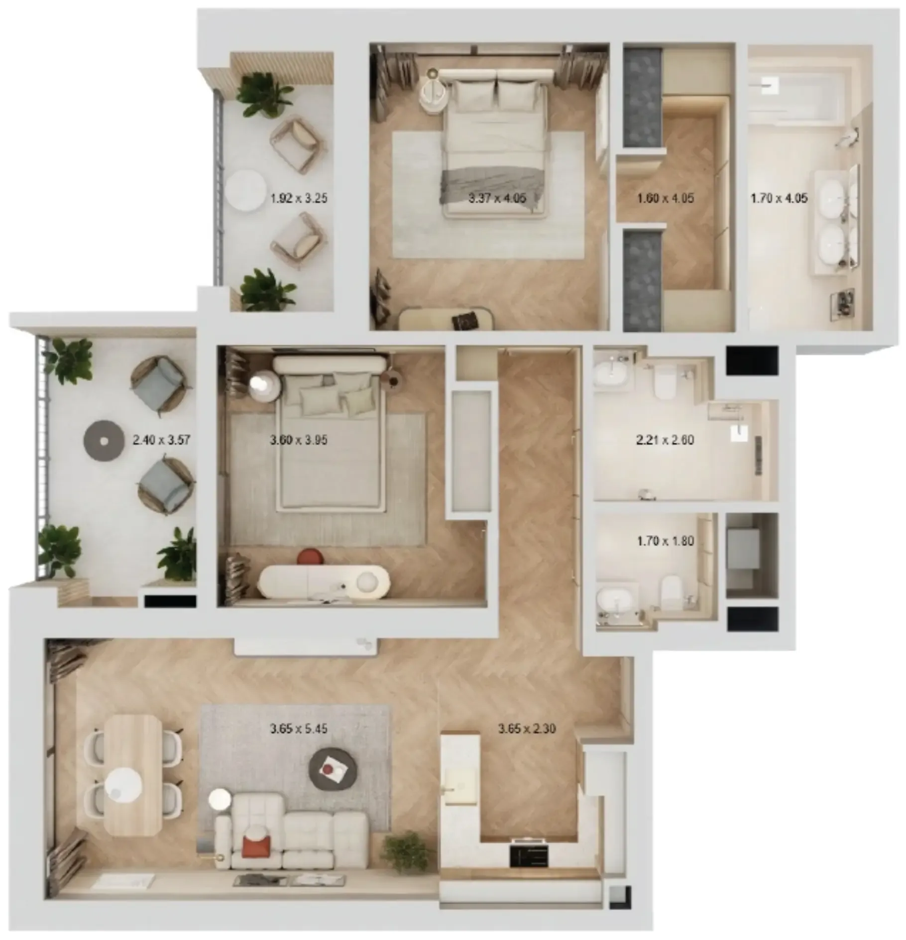 Arisha Terraces 2 bed floor plan, 1,215 sqft