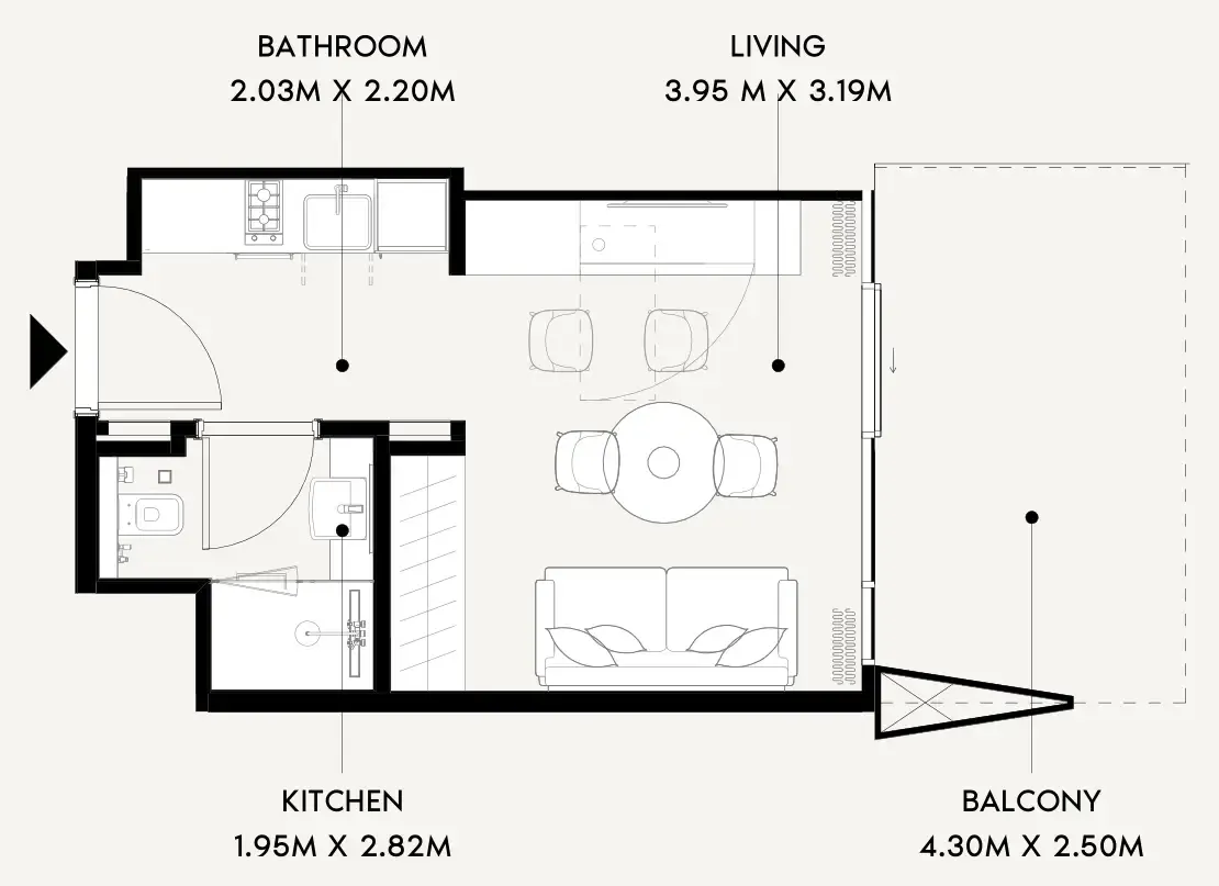 Azizi Wares Studio floor plan, 395 sqft