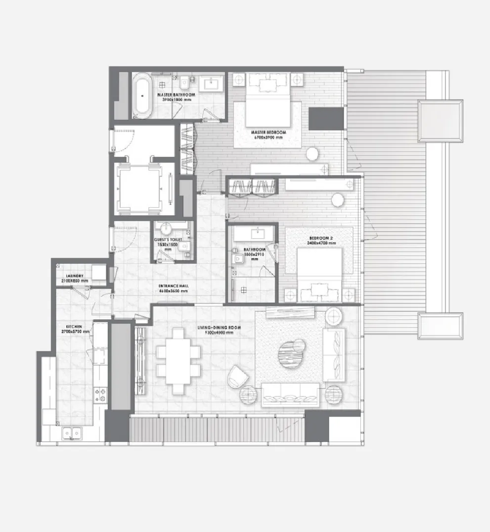 DaVinci 2 bed floor plan, 1,872 sqft