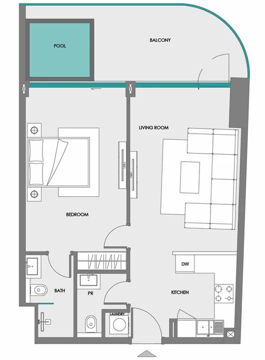 Samana Boulevard Heights 1 bed floor plan, 799 – 800 sqft