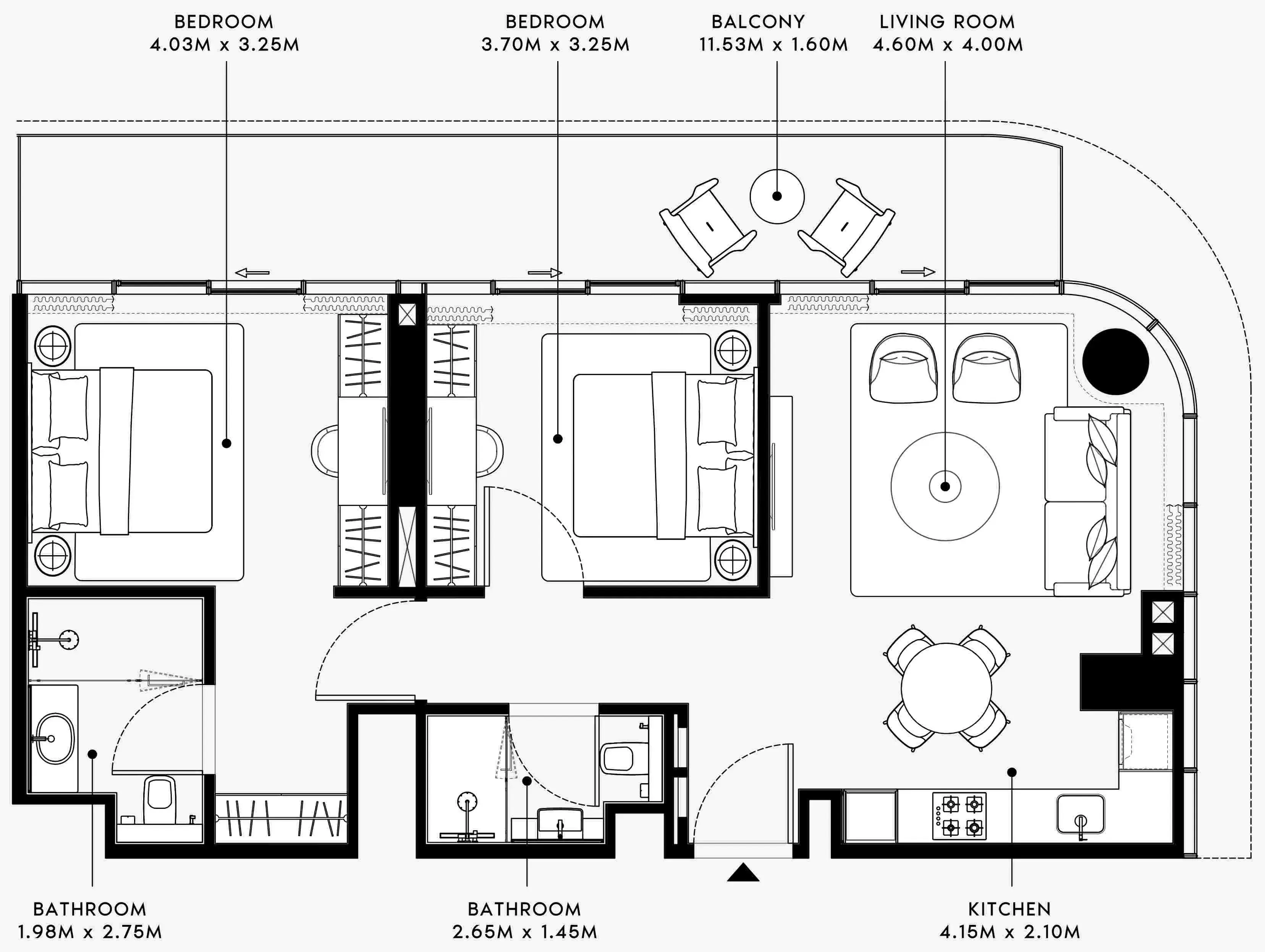 Azizi Venice 2 bed floor plan, 1,053 sqft