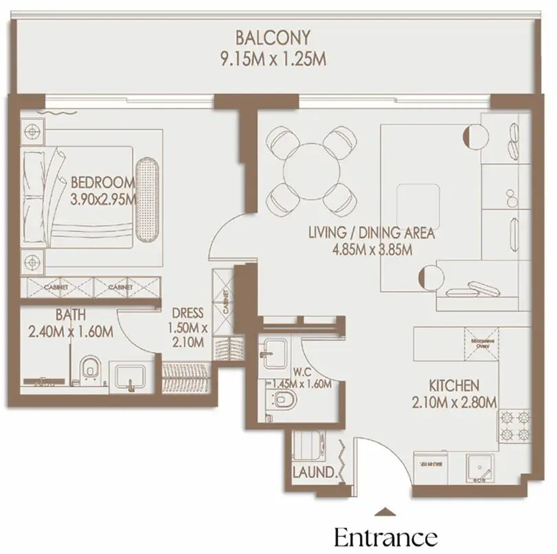 Veona by Gutti 1 bed floor plan, 752 sqft
