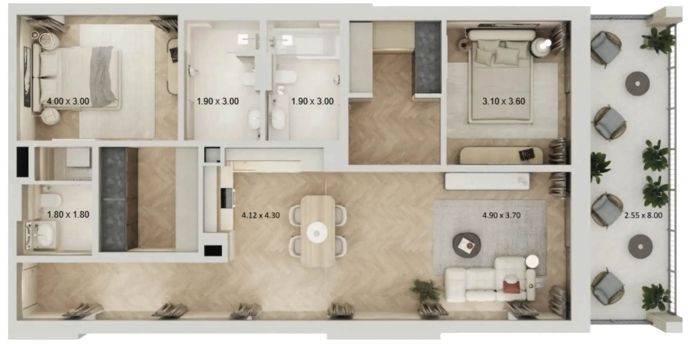 Arisha Terraces 2 bed floor plan, 1,357 sqft