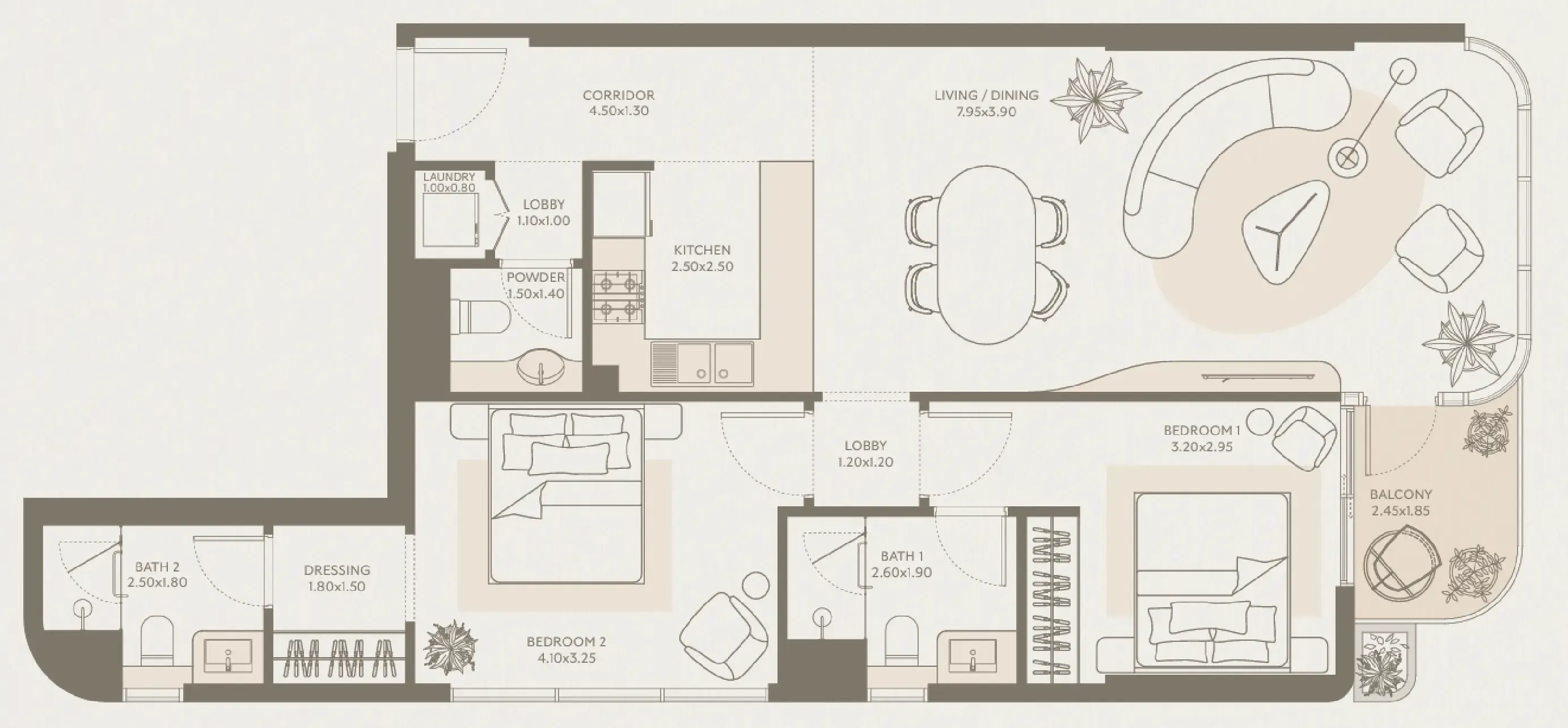 Symphony by Chaimaa 2 bed floor plan, 1,068 sqft