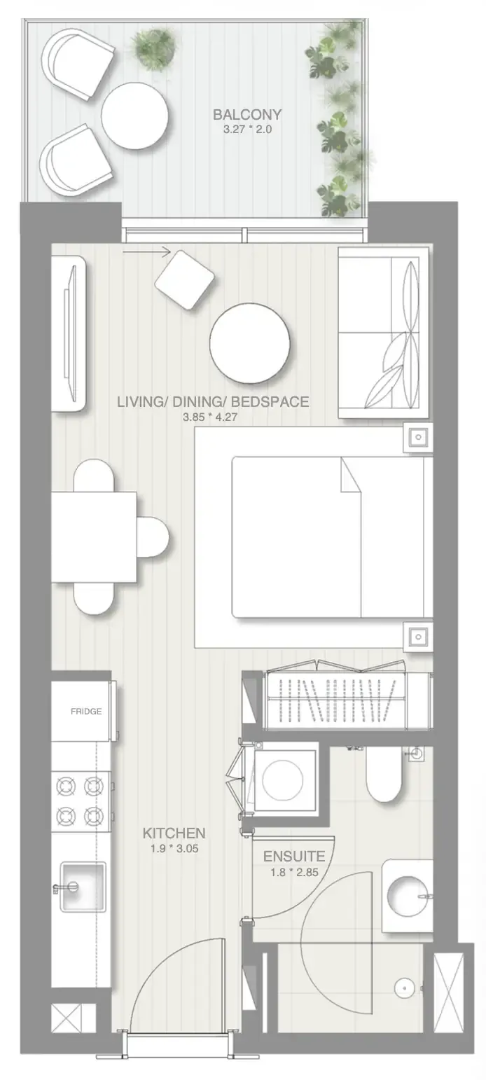 Sol Levante Studio floor plan, 420 sqft