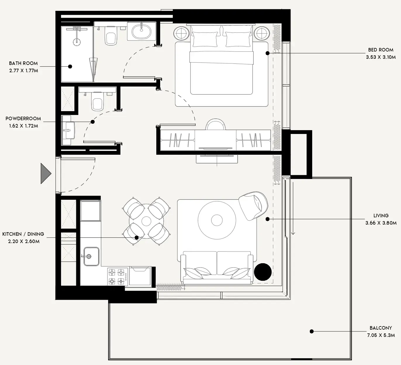 Azizi Venice 1 bed floor plan, 759 sqft
