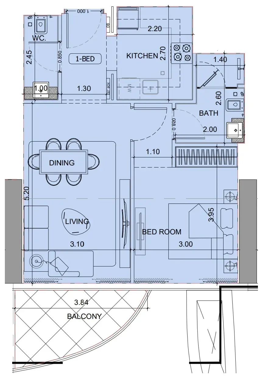 Project Maybach 1 bed floor plan, 632 sqft