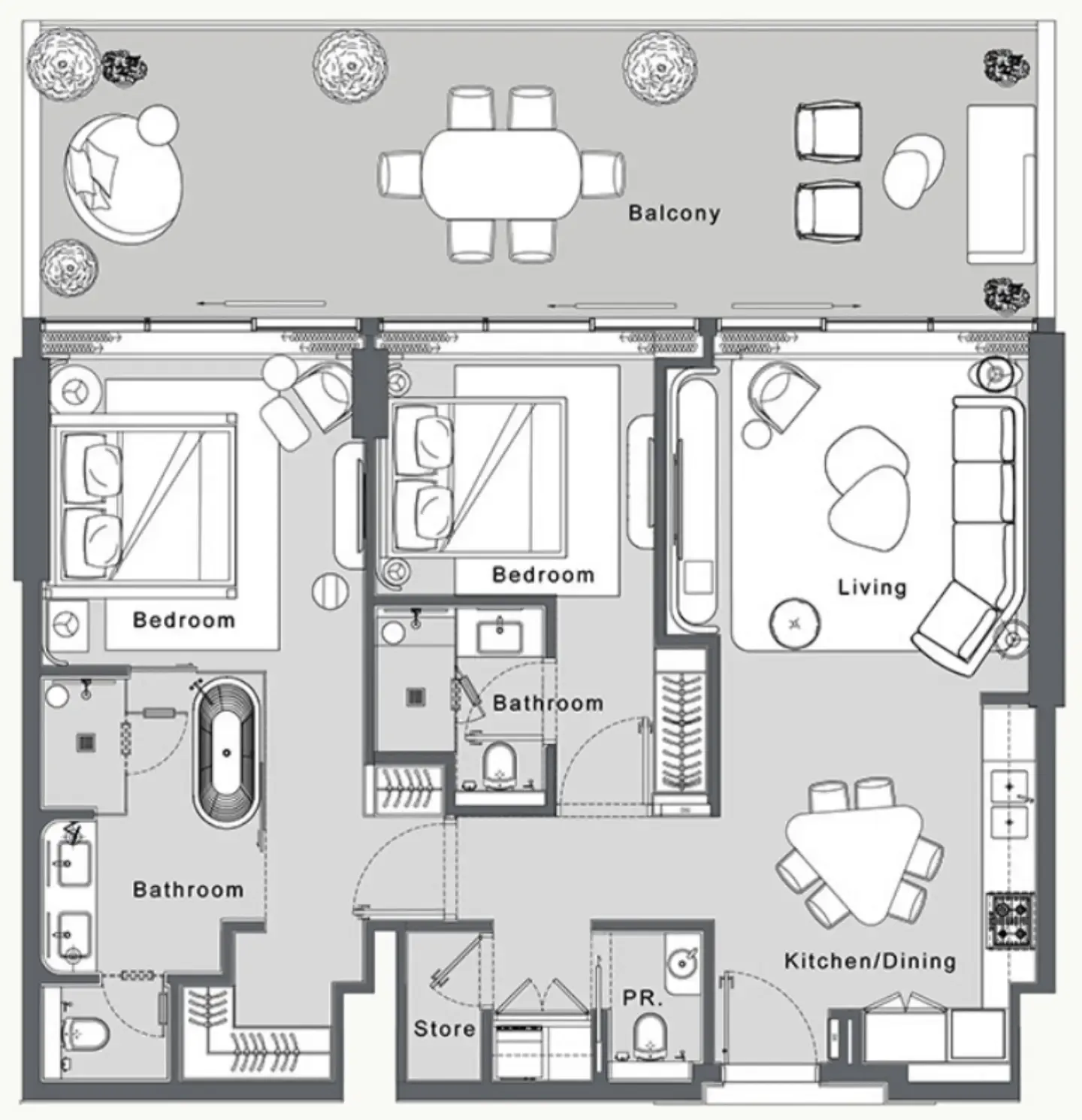 JW Marriott Residences and Resort 2 bed floor plan, 1,432 sqft
