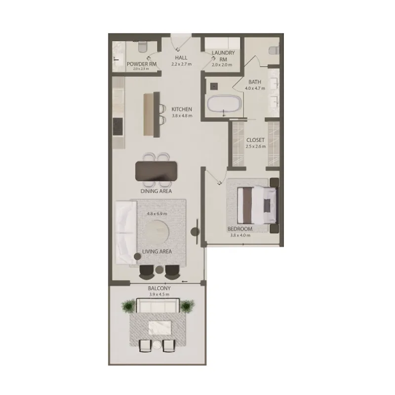 Omoria Private Residences 1 bed floor plan, 1,279 sqft