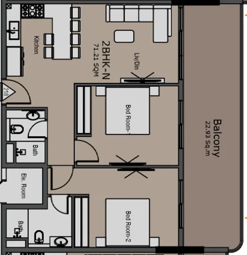 Golden Woods Albab Views 2 bed floor plan, 1,043 sqft