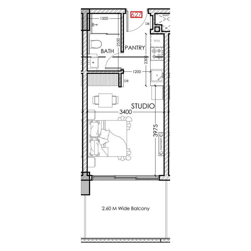 Al Haseen Residences 5 Studio floor plan, 383 sqft