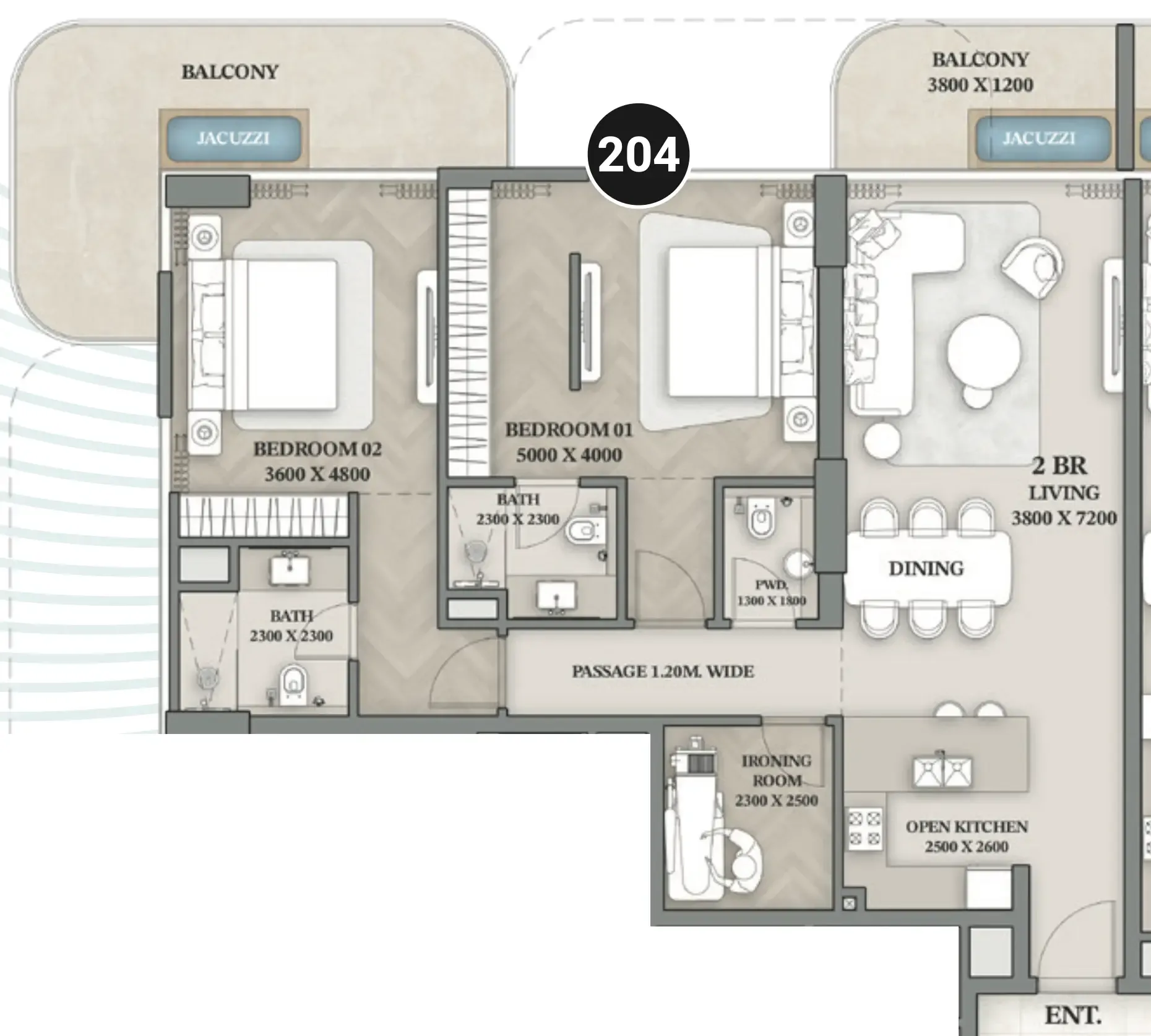 Wellington Ocean Walk 2 bed floor plan, 1,484 sqft
