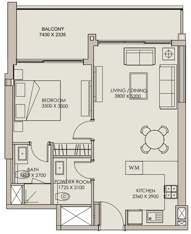 Nirvana Residences 1 1 bed floor plan, 777 sqft