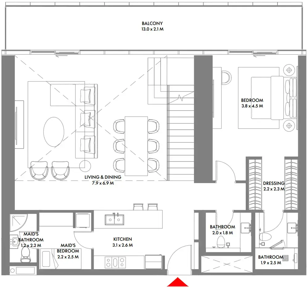W The Residences by Arada 2 bed floor plan, 2,555 sqft