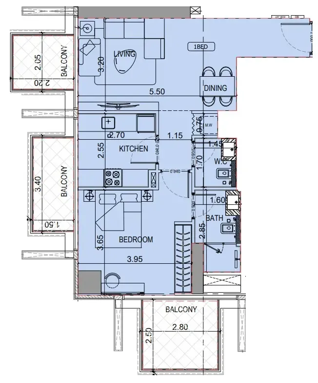 Binghatti Luxuria 1 bed floor plan, 755 sqft