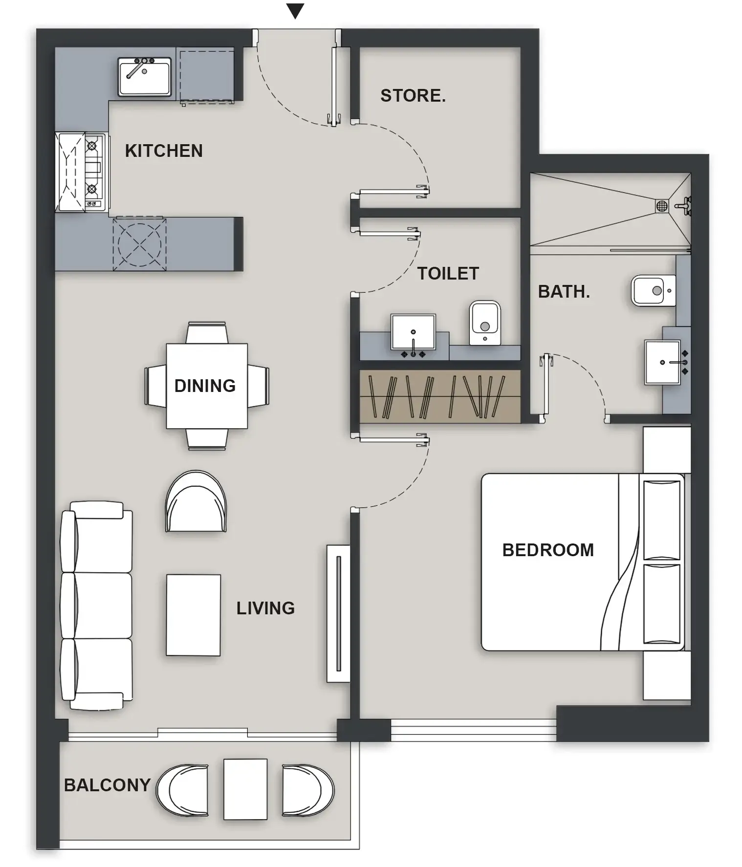Maison Elysee III 1 bed floor plan, 629 sqft