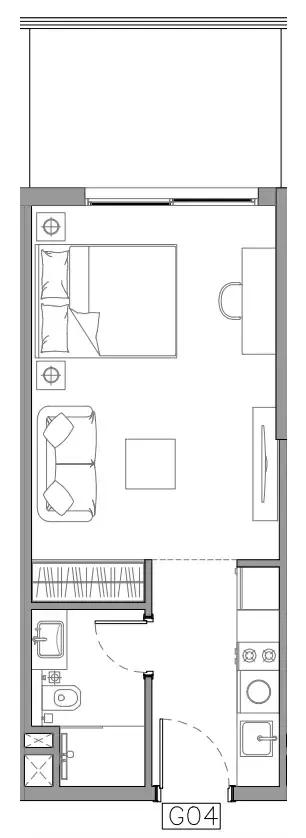 Trevino Studio floor plan, 428 sqft