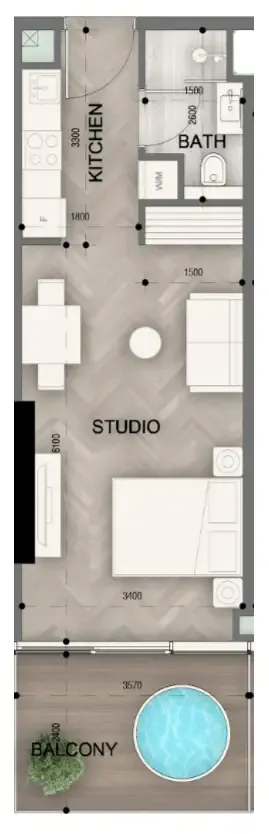 Sky Line by Peace Homes Studio floor plan, 463 sqft