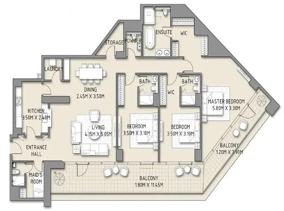BLVD Crescent 3 bed floor plan, 2,770 sqft
