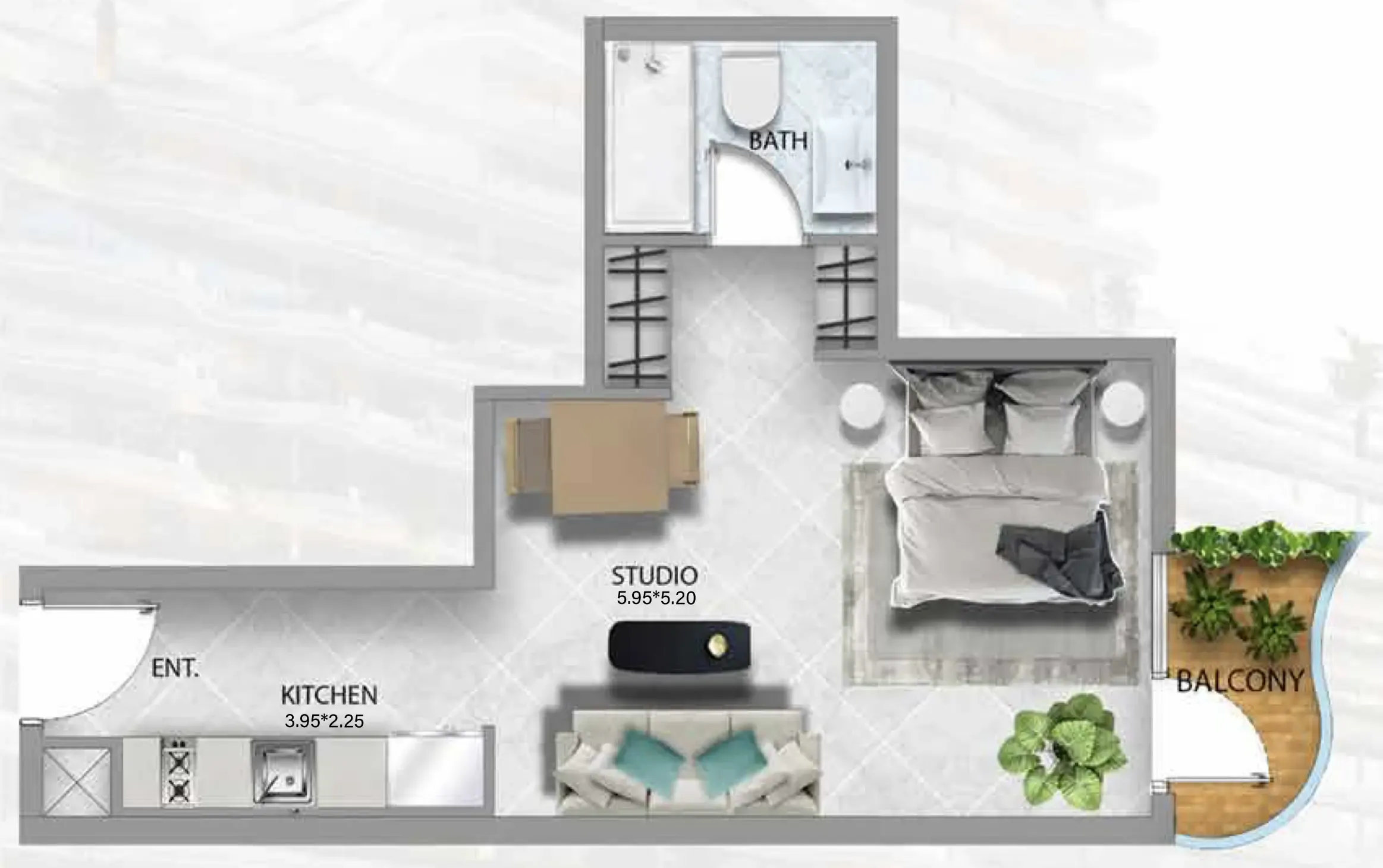 311 Boulevard Studio floor plan, 479 – 497 sqft