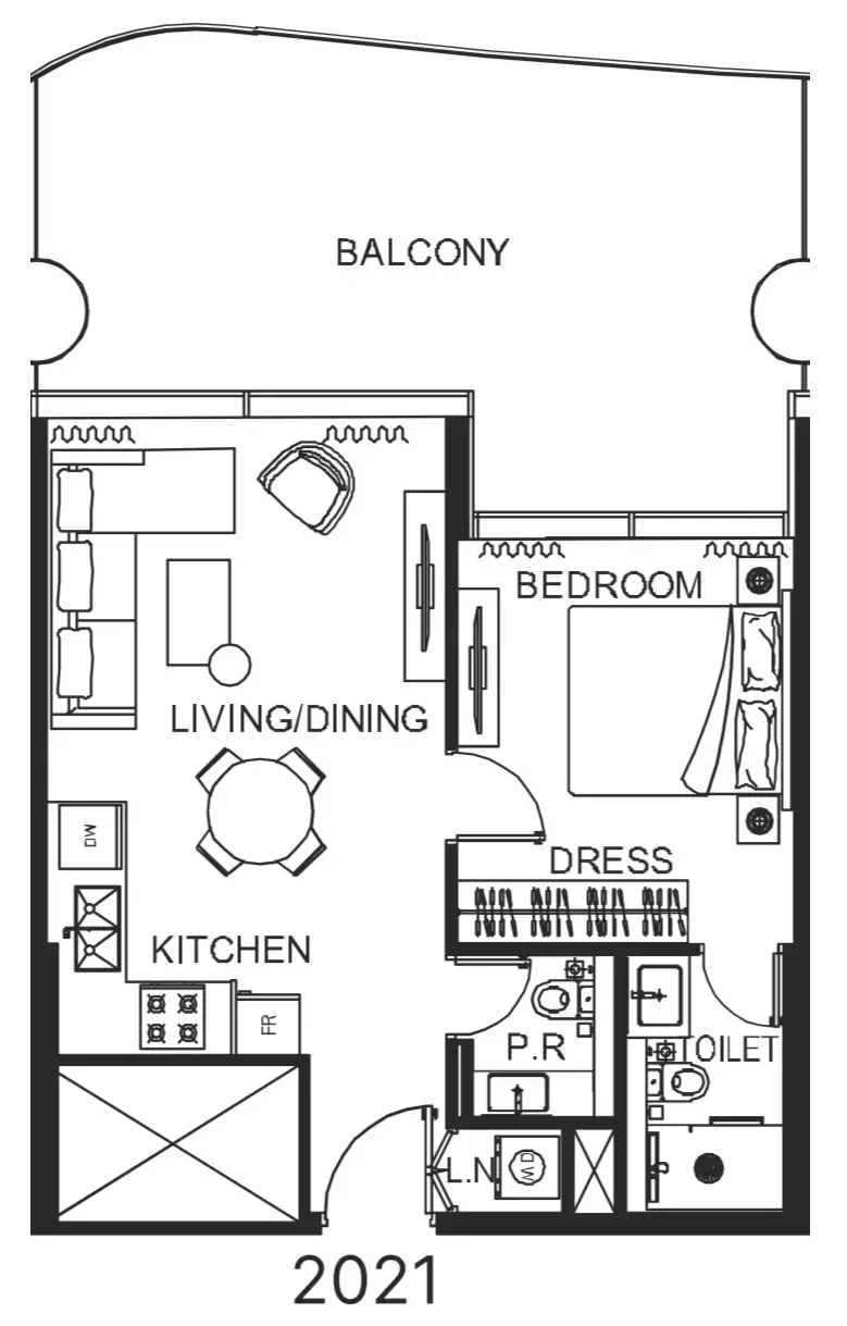 The WOW Tower 1 bed floor plan, 825 sqft