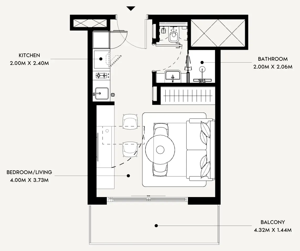 Azizi Leily Studio floor plan, 341 sqft