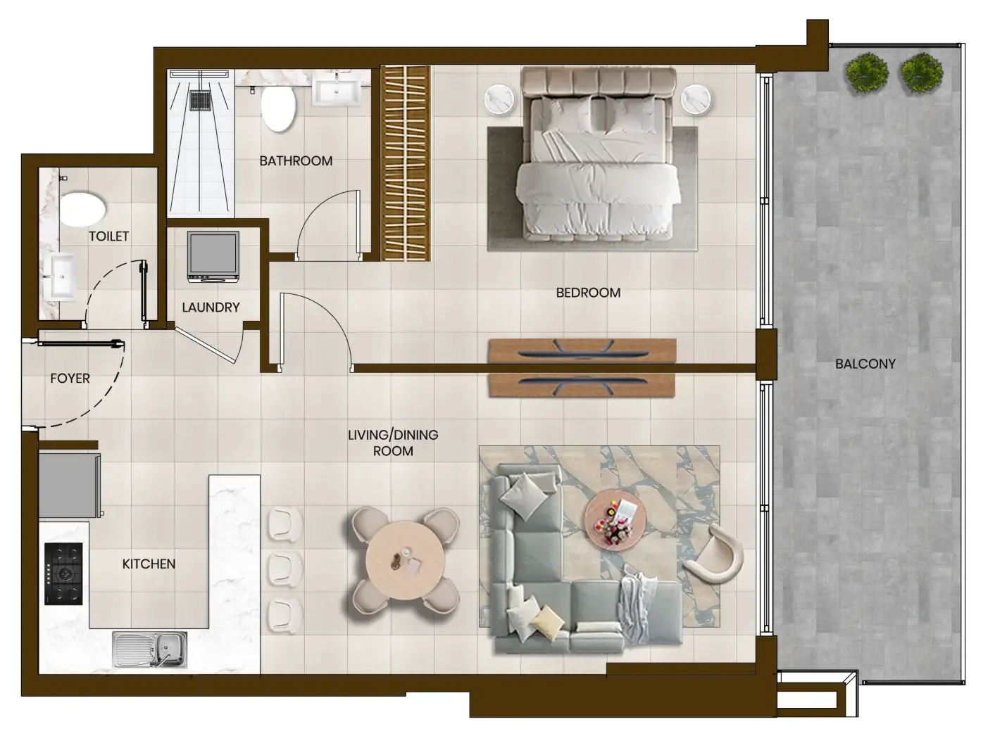 Butterfly Towers 1 bed floor plan, 855 sqft