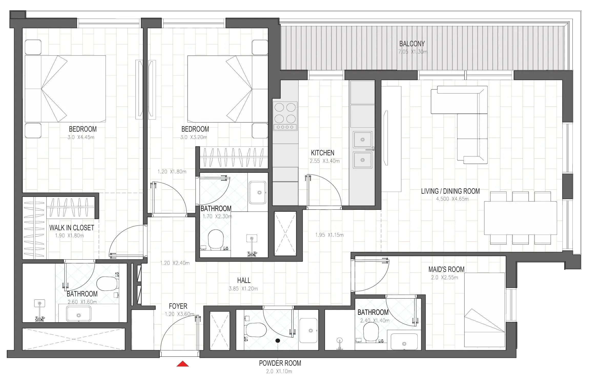 Olfah 2 bed floor plan, 1,245 sqft