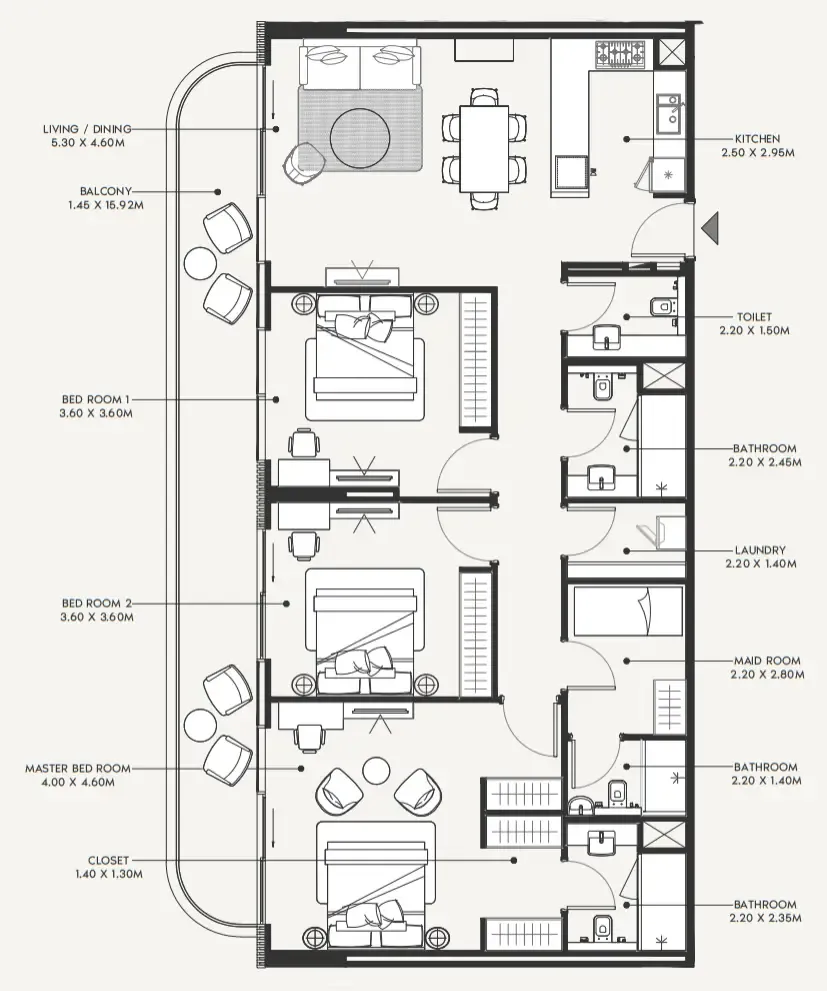 Azizi Amir 3 bed floor plan, 1,715 sqft