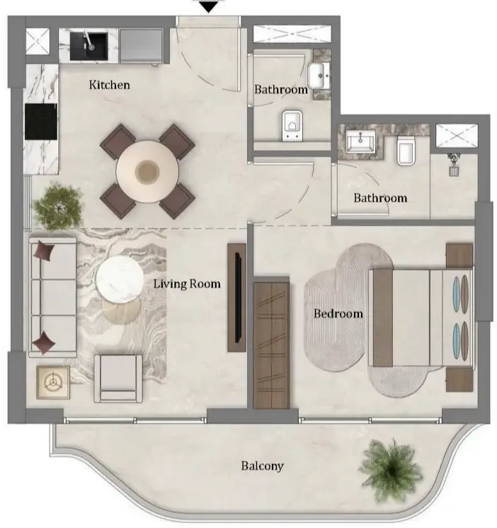 Mirari Lagoon by Zoya 1 bed floor plan, 608 sqft