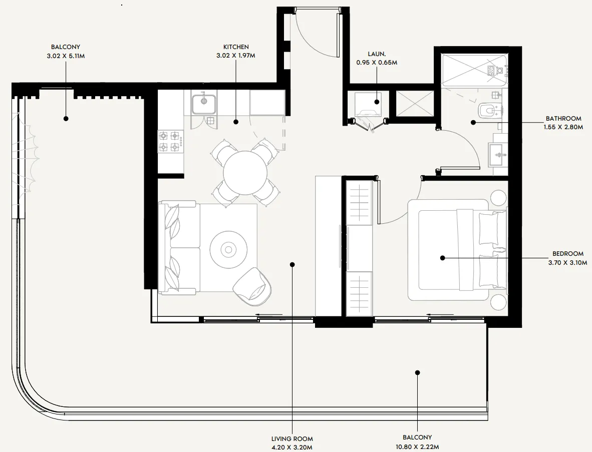 Azizi Sakandar 1 bed floor plan, 943 sqft