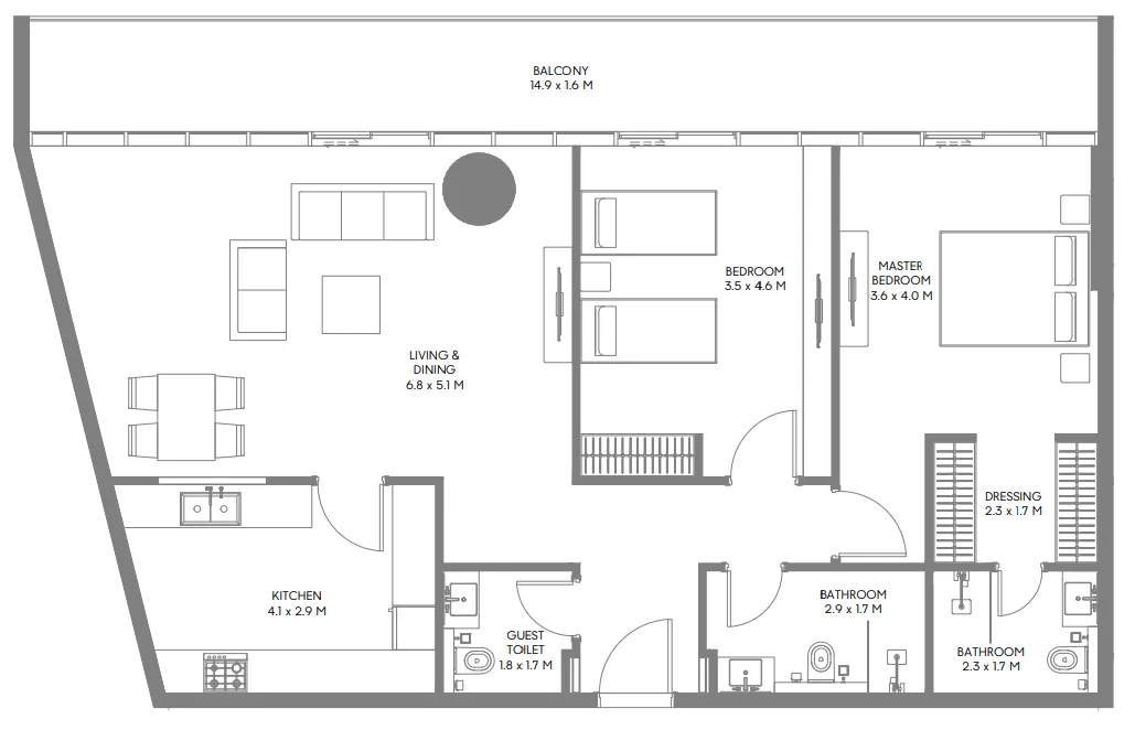 The Gate 3 and 4 2 bed floor plan, 1,474 sqft