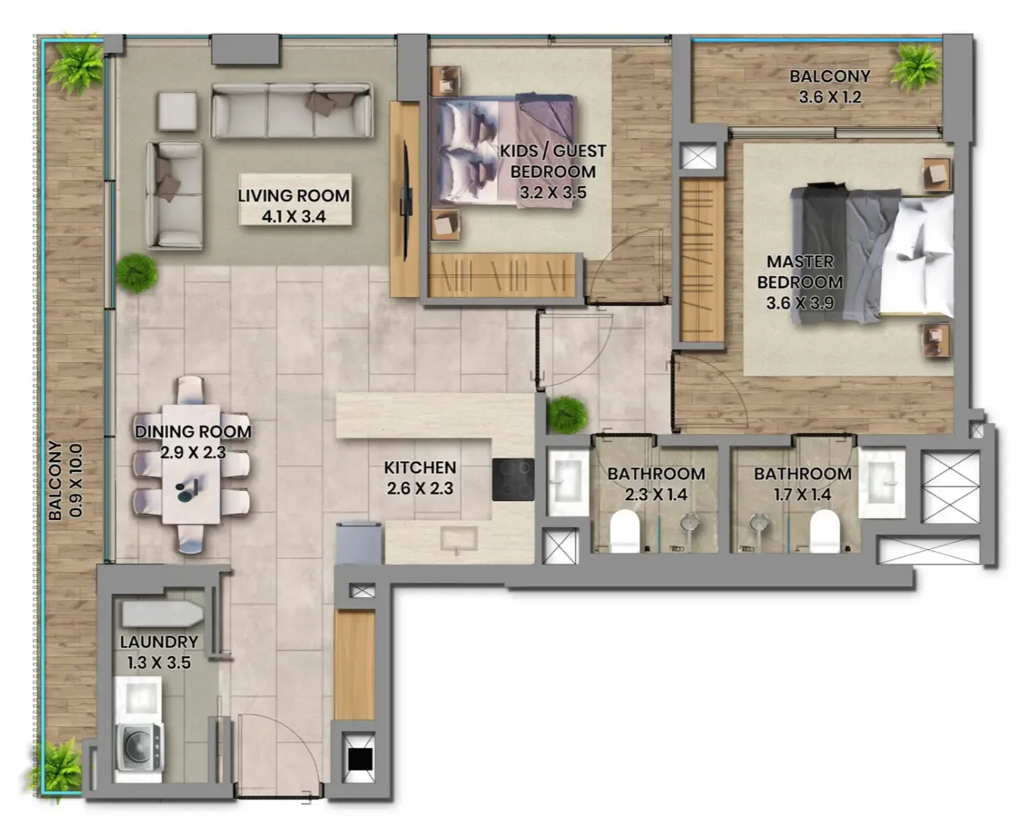 Elemental 78 2 bed floor plan, 1,073 sqft