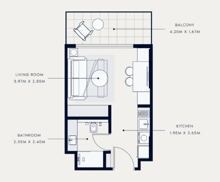 Azizi Venice Studio floor plan, 360 sqft