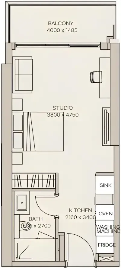 Nirvana Residences 1 Studio floor plan, 447 sqft