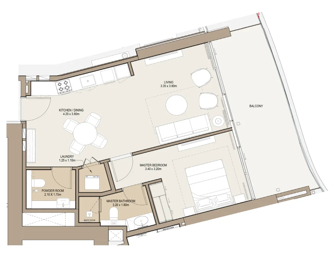 Laguna Residence 1 bed floor plan, 944 – 946 sqft