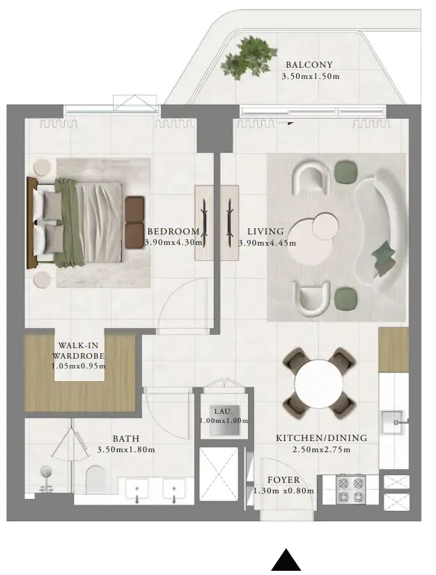 Sera 1 1 bed floor plan, 756 sqft