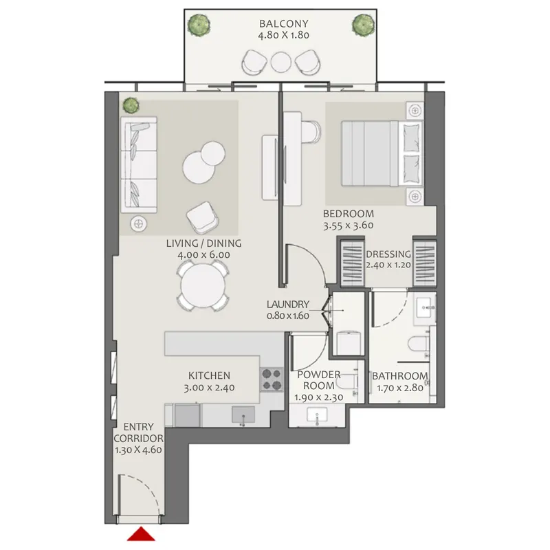 Avenue Park Towers 2 at Wasl 1 1 bed floor plan, 895 – 896 sqft