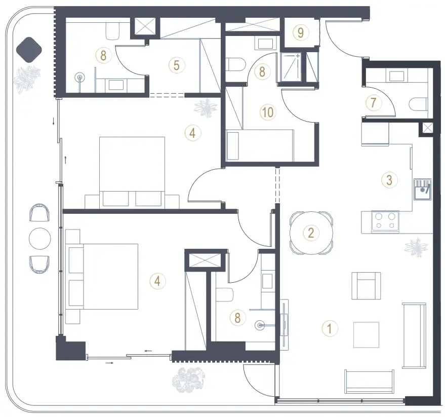 Liora 2 bed floor plan, 1,273 sqft
