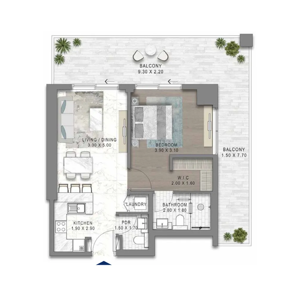 Chelsea Residences 1 Tower C 1 bed floor plan, 1,003 – 1,009 sqft