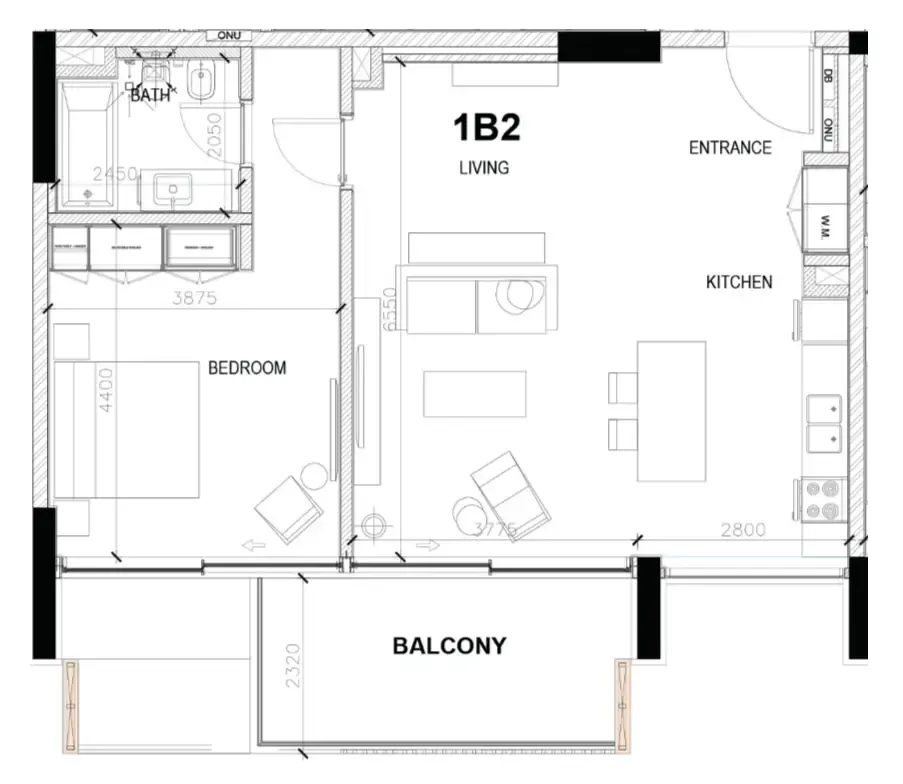 Sealine Residence 1 bed floor plan, 938 sqft