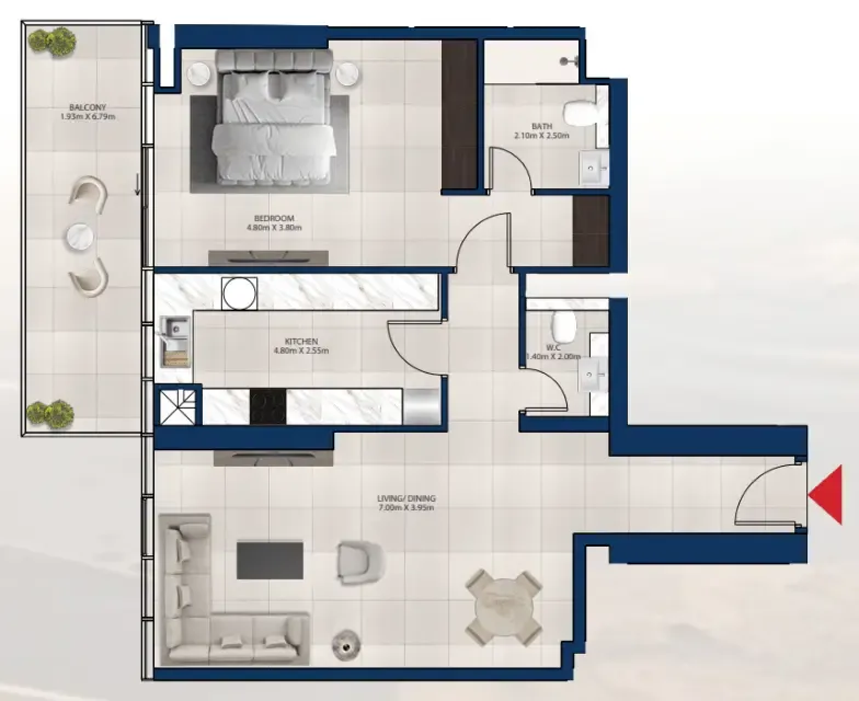 Al Vista 1 bed floor plan, 1,075 sqft