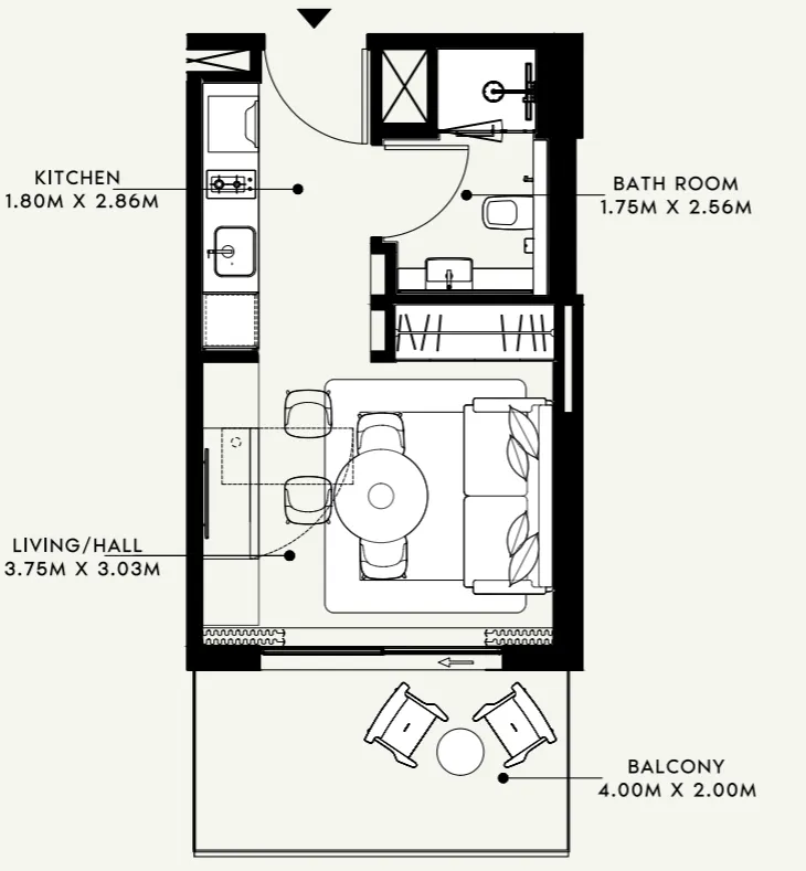Azizi Venice Studio floor plan, 364 sqft