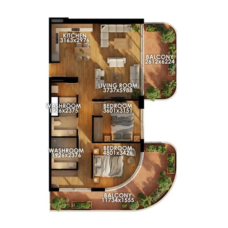 Zenith D1 2 bed floor plan, 1,429 sqft