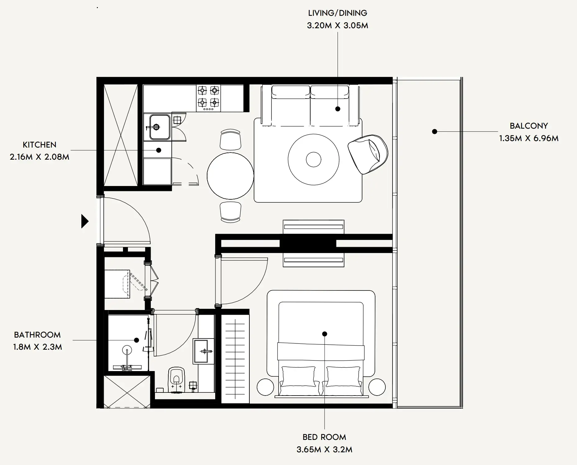 Creek Views 4 1 bed floor plan, 553 sqft
