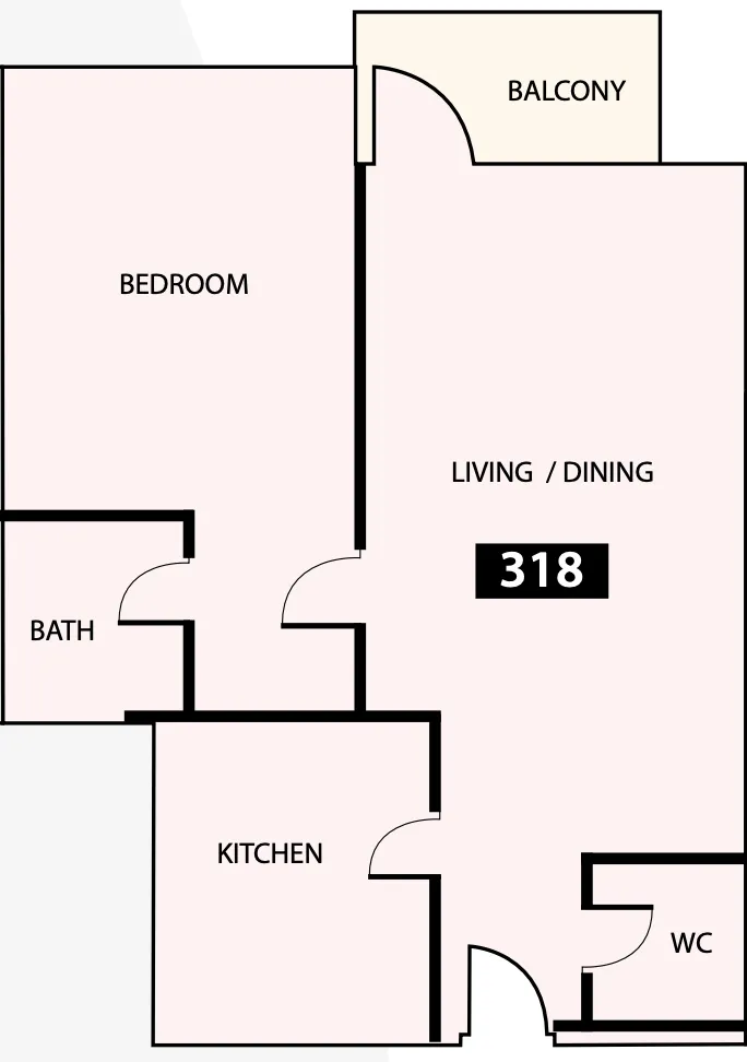 Paradise View 1 1 bed floor plan, 805 sqft