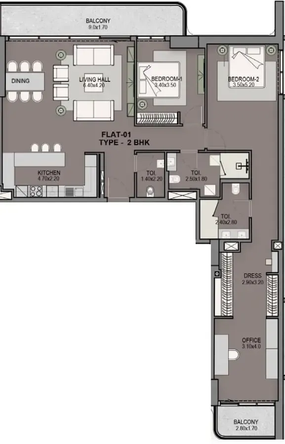 Helvetia Residences 2 bed floor plan, 1,767 sqft