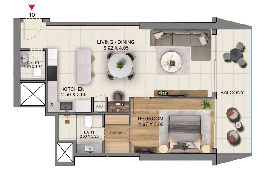 Sky Hills Residence 3 1 bed floor plan, 971 – 973 sqft