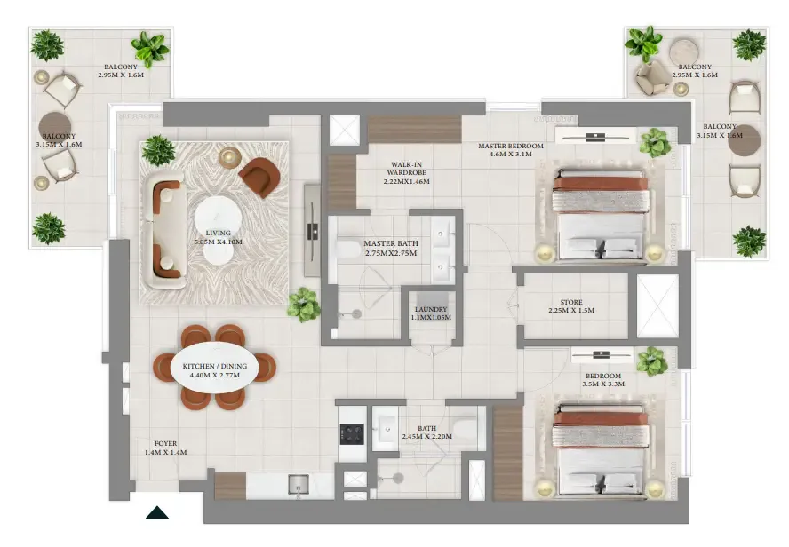 Vida Residences Hillside 2 bed floor plan, 1,315 sqft